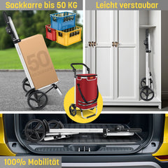 KESSER® Boodschappentrolley - Boodschappenwagen - 56L - tot 50kg - Rood