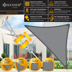 KESSER® Schaduwdoek 2,5x2,5x3,5m - Zonnezeil - Waterafstotend - Grijs •