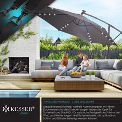 KESSER® Zweefparasol met voet - LED - Ø3.5m - 360° Draaibaar - Antraciet