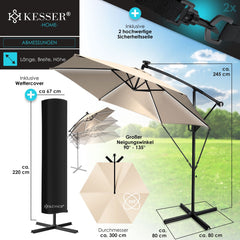 KESSER® Zweefparasol met voet - LED - Ø3m - 360° Draaibaar  - Beige •