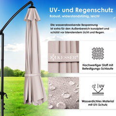 Zweefparasol - Tuinparasol - Parasol 250 cm - Met voet - Met Parasolhoes - Taupe - KESSER®