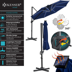 KESSER® Zweefparasol met voet - Ø3,3m - 360° Draaibaar - Antraciet