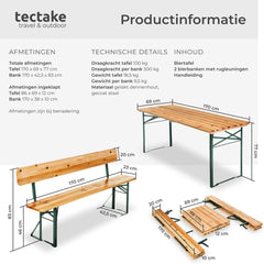 Picknicktafel - Campingtafel - Biertafel - Opvouwbaar - Bruin - Tectake®