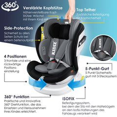 KIDIZ® Autostoeltje Isofix - 360° draaibaar - Zwart