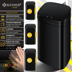 KESSER® Sensor RVS prullenbak - 52L - Softclose deksel - Zwart (U)