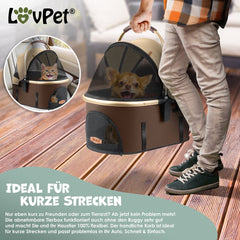 LOVPET® Hondenbuggy 3-in-1 - Opvouwbare Hondenwagen - Bruin/Champagne - 32kg