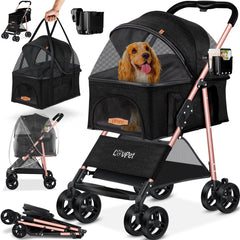 LOVPET® Hondenbuggy 2in1 Huisdieren - Wandelwagen - Zwart •