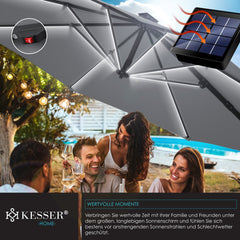 KESSER® Zweefparasol met voet - LED - Ø 3.3m - 360° Draaibaar - Antraciet
