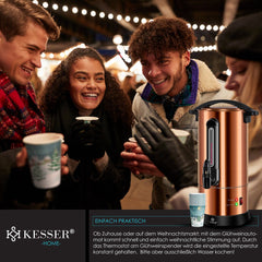 KESSER® Gluhweinketel 10 Liter - Elektrische Ketel voor Gluhwein - Glühweinketel Roestvrij Staal Incl. 10x Mokken Warm Dranken Dispenser voor Glühwein met Thermostaat Water Koker - Koper