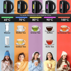 Waterkoker met temperatuurregeling - RVS - 1.7L - 2200W - Zwart