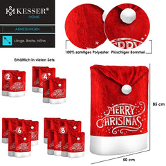 KESSER® Stoelhoes voor Kerst - Premium Hoes voor eetkamer stoelen Kerstdecoratie Stoelbekleding vor Kerstmis en Feestelijke Kerstmuts Kerstversiering - Rood-Wit, Merry Christmas, Set van 2