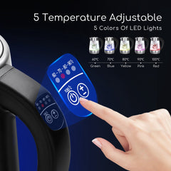 Waterkoker met temperatuurregeling - RVS - met LED - 1.7L - 2200W - Zwart •