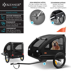 Hondenfietskar - Hondenkar - Fietskar hond - tot 45 kg - Zwart •
