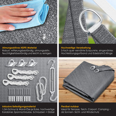 KESSER® Schaduwdoek 4.2x4.2x6m - Zonnezeil - Driehoek - Waterafstotend - Grijs