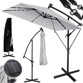 KESSER® Zweefparasol met voet - LED - Ø2.5m - 360° Draaibaar - Lichtgrijs
