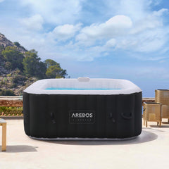 Arebos Opblaasbare Hottub | Binnen- en buitenspabad 2400W | 4 personen | 154x154cm | 100 massagestralen | Met verwarming | 600 liter | Inclusief afdekking | Bubble Spa & Wellness Massage | Antraciet