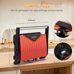 Tosti apparaat - Tosti ijzer - Contactgrill - Grill apparaat - 750W - Rood - Aigostar •