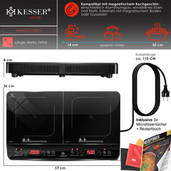 Inductie Kookplaat vrijstaand - Elektrische kookplaat - 2 Pits - 2100W - Zwart - KESSER®