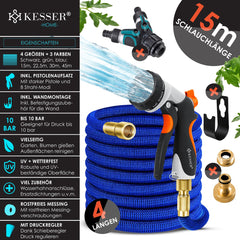 Flexibele Tuinslang - Inc. sproeikop - 15 meter - Blauw