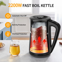Waterkoker met temperatuurregeling - met LED - 1.7L - 2200W - Zwart