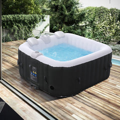 Arebos Opblaasbare Hottub | Binnen- en buitenspabad 2400W | 4 personen | 154x154cm | 100 massagestralen | Met verwarming | 600 liter | Inclusief afdekking | Bubble Spa & Wellness Massage | Antraciet