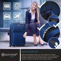 KESSER® 4-delige trolley kofferset | Reisset met wieltjes | Complete zakelijke 4-delige set | S-M-L-XL | Mesh Pocket | Telescopisch handvat | Koffer Reistassen Stoffen Koffer | Handbagage | - Blauw
