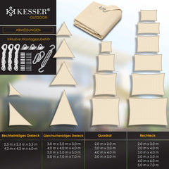 KESSER® Schaduwdoek 2.5x2.5x3.5m - Zonnezeil - Driehoek - Waterafstotend - Creme