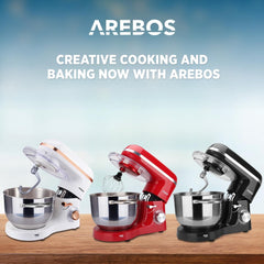 AREBOS Keukenmachine - 1500W - Keukenrobot - 6L - Keukenmixer - Foodprocessor - Roestvrij Stalen Mengkom - 6 Snelheden - Zwart •