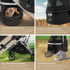LOVPET® Hondenbuggy 3-in-1 – Opvouwbare Hondenwagen met Tas – Zwart/Zilver – 32kg