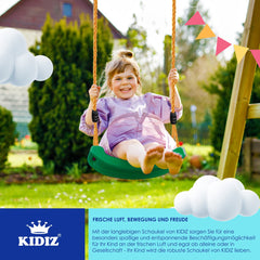 KIDIZ® Schommel Kinderschommel Set - Incl. Accessoires Schommelzitje PP-Touwen Schommelplank Tuin Buiten Binnenschommel voor kinderen om op te schommelen Plastic Hoogte Verstelbaar Antislip - Groen