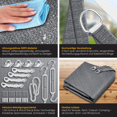 KESSER® Schaduwdoek 2x2m - Zonnezeil - Waterafstotend - Grijs