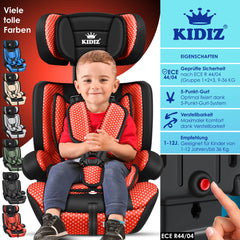 Autostoel - Autostoeltje - 1-12 jaar - Rood - KIDIZ®
