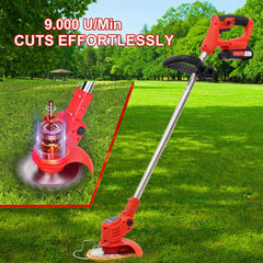 OUTIGO Accu grastrimmer met accu, verstelbare telescopische geleidehandgreep, gazonkantentrimmer met 2 accu's 21V en 4 mestypen + 1 tuinschaar