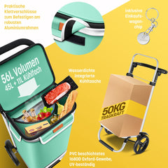KESSER® Boodschappentrolley met koelvak - Boodschappenwagen 56 liter - Steekwagen functie draagkracht tot 50 kg Opvouwbare Boodschappenkar - Mintgroen
