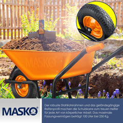 MASKO® Kruiwagen - 100L - Tot 250kg - Oranje
