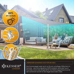 KESSER® Schaduwdoek 3x4 m - Zonnezeil - Waterafstotend - Rechthoek - Grijs