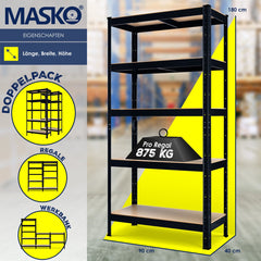 MASKO® Opbergrek - Stellingkasten - Set van 2 - Tot 1750kg - Zwart