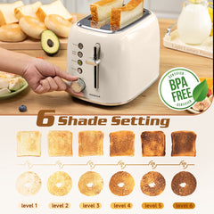Broodrooster - Toaster - 2 sleuven - 800W - Beige •