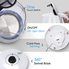 Waterkoker glas - met LED - 1.7L - 2200W - Wit