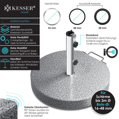 KESSER® Parasolvoet op wielen Graniet 30 kg - Parasol voet tot Ø38mm - Ø48mm verrijdbaar Ø45cm - Grijs