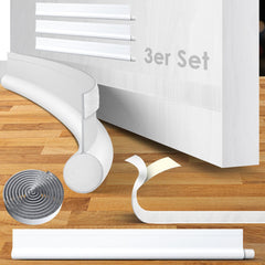 KESSER® Tochtstrip set van 3 - Tochtstopper kan op maat worden gesneden Tochtband tot 95 cm Geschikt voor alle deuren Tochtrol afwasbaar Tochthond tochtwering bescherming tegen geluid en tocht - Wit