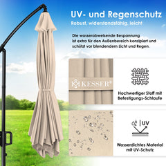 Zweefparasol - Tuinparasol - Parasol 300 cm - Met voet - Met Parasolhoes - Beige - KESSER®
