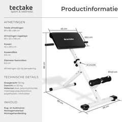 tectake® Rugtrainer en Buiktrainer - Multifunctionele Buikspierbank - 89 x 69 x 88 cm - Opvouwbaar - In Hoogte Verstelbaar - Trainingsbank - Fitnessbank