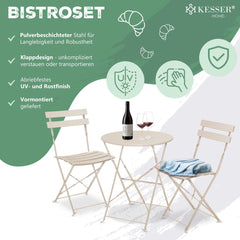 KESSER® Bistroset 3-delige Tafel met 2 inklapbaar stoelen - Balkonset Bistrotafel Bistrostoel Vouwmeubels Tuinset Zitgroep Metalen Tuintafel - Cappuccino