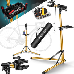 KESSER® Montagestandaard Fiets Reparatiestandaard 360° Draaibaar & Belastbaar tot 25kg | Fietsstandaard Fietslift | Fiets ophangsysteem Montage & reparatie standaard | Fietsstaander Met Draagtas & Fixatiestang - Goud