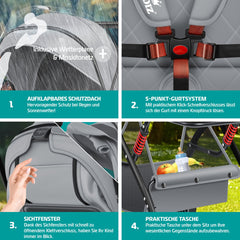 KIDIZ® Kinderwagen - Wandelwagen - Kinderbuggy - Grijs •