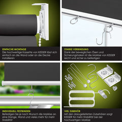 KESSER® Klemluifel - Balkonluifel - Rolgordijn - 160x240cm - Grijs