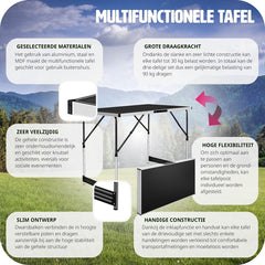 TecTake Aluminium Behangtafel 3-delig | Multifunctionele Tafel, Campingtafel, Partytafel, Rommelmarkttafel, Werktafel | Opklapbaar en in Hoogte Verstelbaar | 100 x 60 cm, MDF-panelen - Zwart