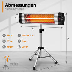 Terrasverwarmer - Infrarood Verwarming - Elektrisch - Heater - 2500W - Zilver - TRESKO® •