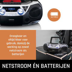 Lenco SCD-720SI - Draagbare radio met DAB radio, Bluetooth®, CD, casette recorder en USB speler - Zilver •